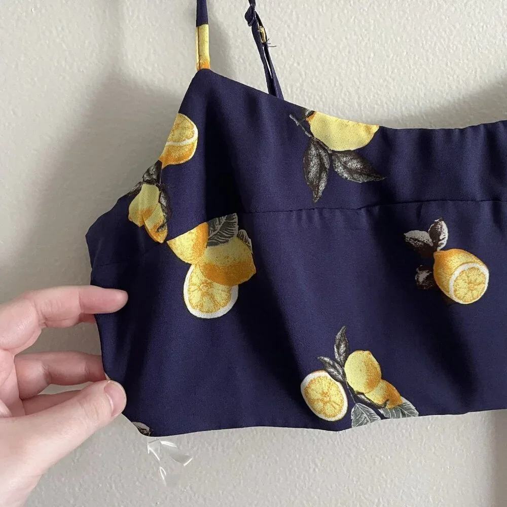 Fashion Nova Women M Navy Blue Lemon Pie Crop Tank Top Maxi Skirt Set NWT